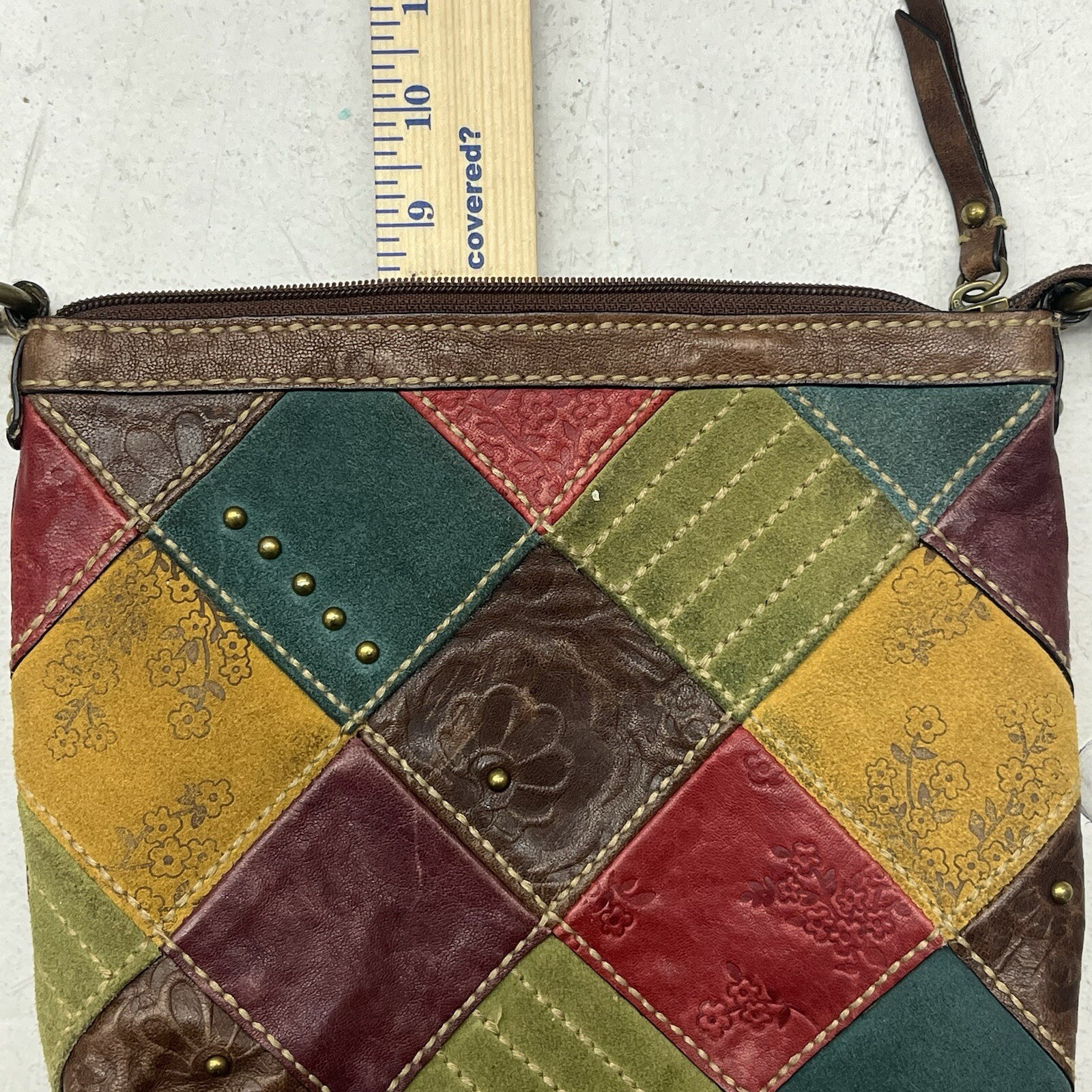 Fossil Multicolor Patchwork Suede with Tooled Flo… - image 13