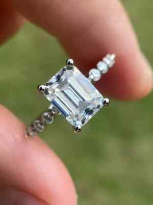 3 CTW Emerald Cut Moissanite Engagement Ring 14k White Gold Plated Gift For Her