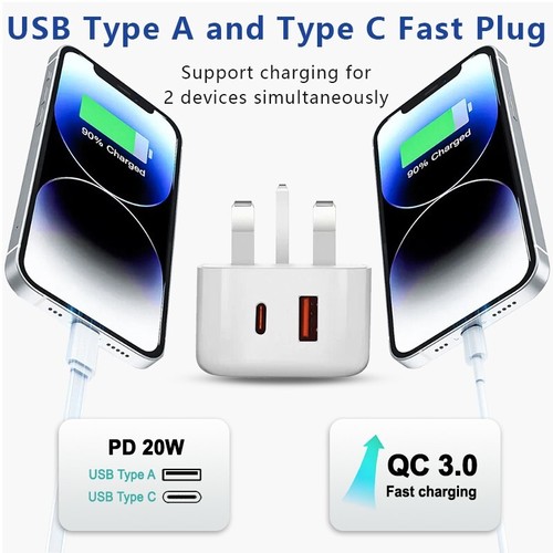 For iPhone 15 14 13 12 11 Pro XR XS Fast Charging 20W USB-C PD Plug Charger UK - Picture 6 of 8