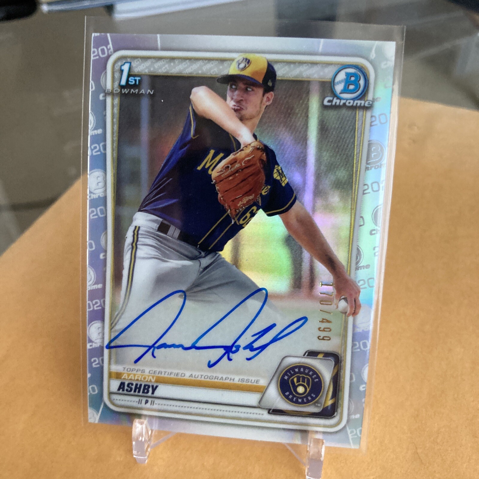 2020 Bowman Chrome Prospect 1st Aaron Ashby Refractor /499 AUTO #CPA-AA