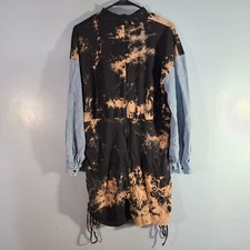 Fashion Nova Tie Dye Shirt Dress Women Sz 1X Bottom Cinch Straps Cuffed Sleeve