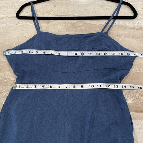 Navy Blue Womens LINEN Jumpsuit JUMPER Romper POCKETS Top Tie Back WIDE LEG M - Picture 5 of 9