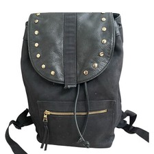 Fiocci Black Made In Italy Backpack Pockets Leather & Canvas Adjustable Straps