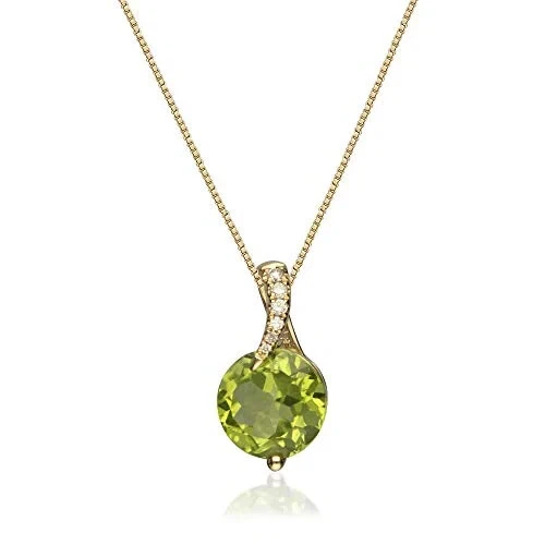 Without Chain 14k Yellow Gold Natural Round Cut Peridot and Diamonds Pendant - Image 3 of 4