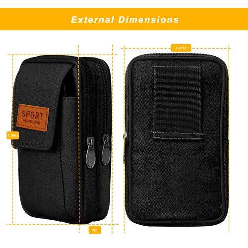 Cell Phone Vertical Pouch Canvas Wallet Case With Belt Loop Card Holder Holster - Picture 12 of 16