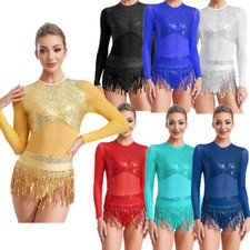 Women Bodysuit Ballroom Dancewear Patchwork Dress Mesh Unitards Dance Costume