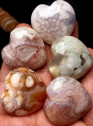 94g 5PCS Flower agate Snowflake Cherry Blossom Flower Quartz Crystal heart q9 - Picture 2 of 7