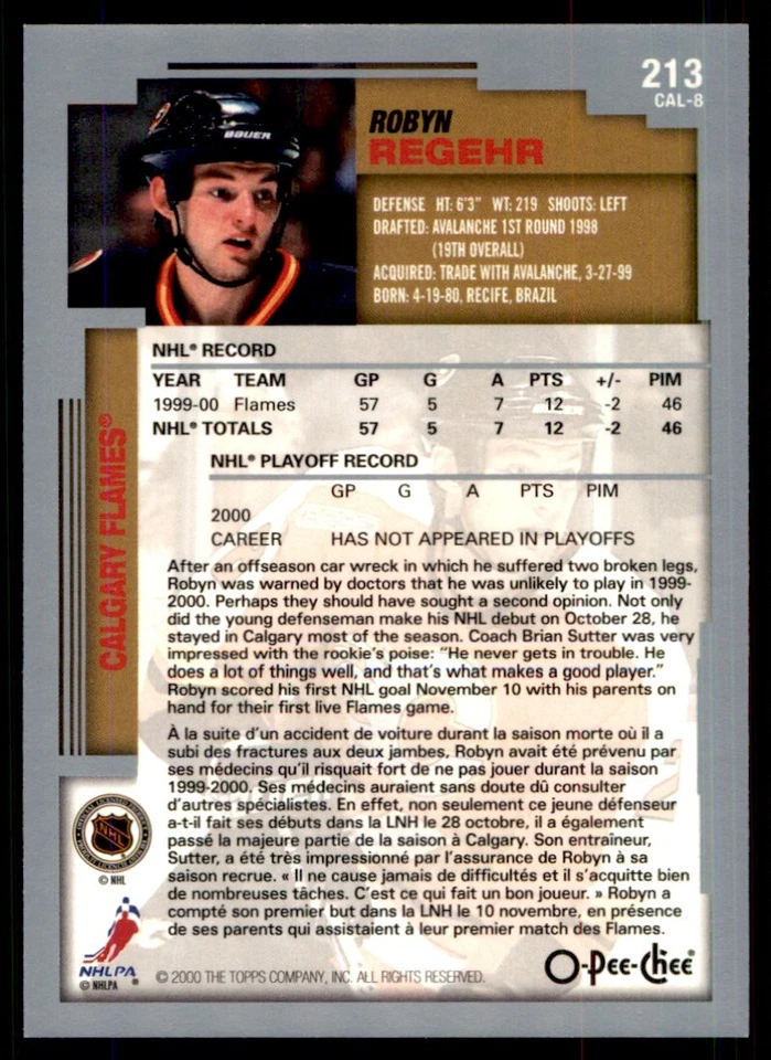 2000-01 O-Pee-Chee Robyn Regehr Calgary Flames #213 - Image 2 of 2