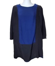 Madewell Dress Womens Medium Silk Blue Black Colorblock Shift Pocket Silk Blend