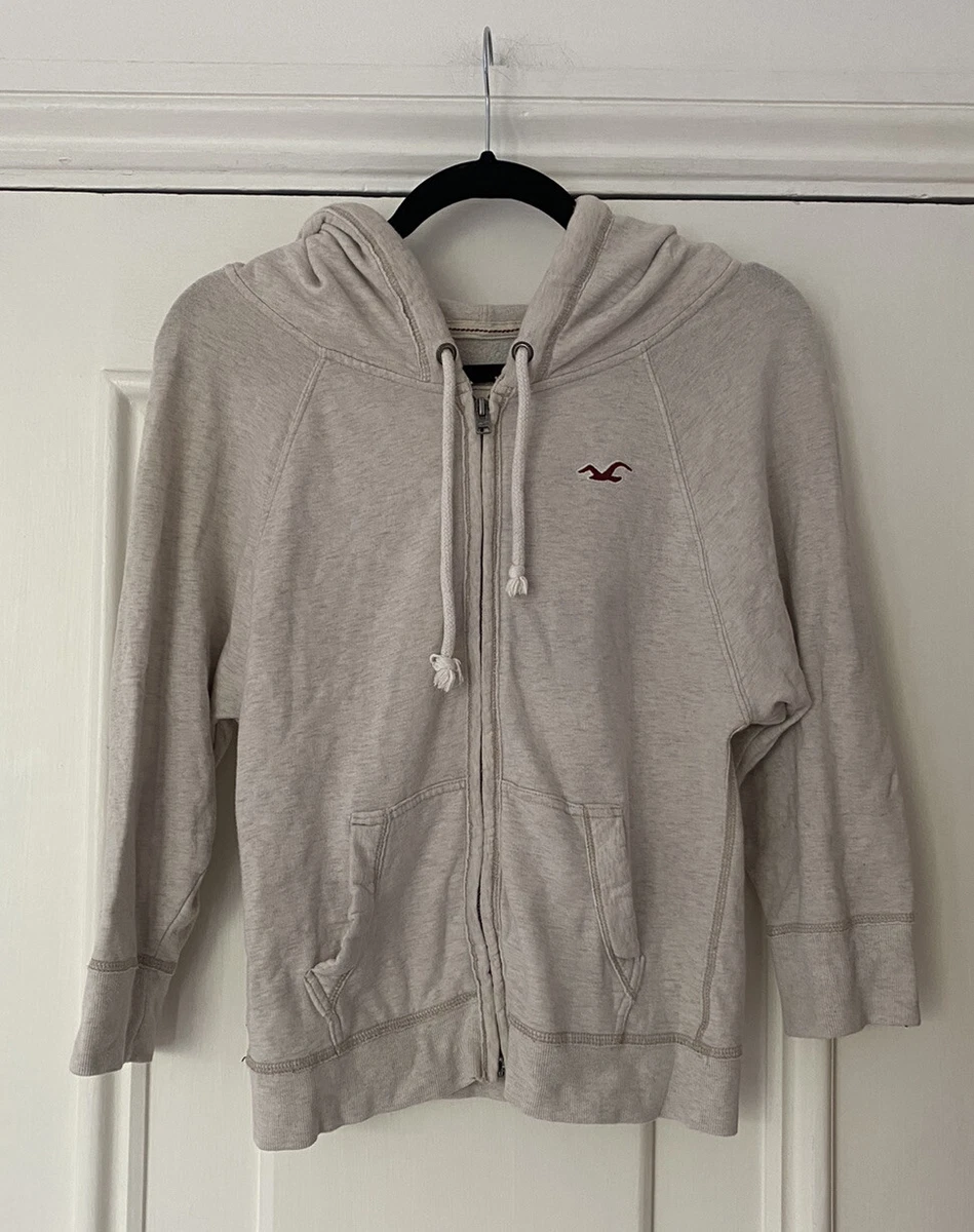 Beige Zip Up Hollister Hoodie Size Small
