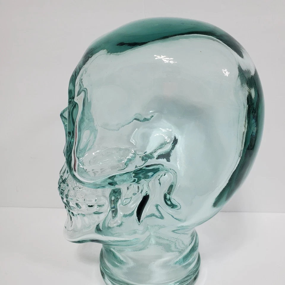Maniquí calavera de vidrio verde transparente cabeza soporte de exhibición peluca sombrero soporte decoración gótica Foto 3 de 4