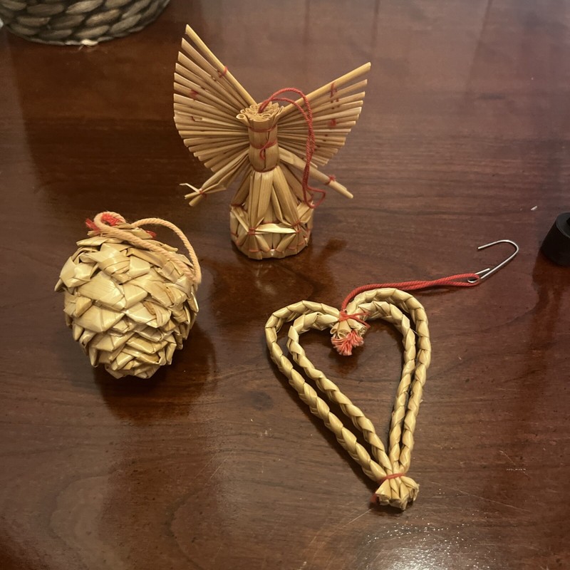Scandinavian Swedish Straw Christmas Ornaments Heart - Pinecone- Angel Set3