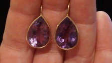 14 K Yellow Gold Large Amethyst Earrings 