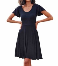 ACEVOG Black Fit and Flare Dress XXL Flutter Ruffle Cap Sleeve Scoop Neck NWT