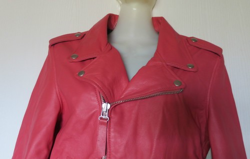 ETAM PERFECTO MOTORCYCLE JACKET ZIP IN LAMBSKIN FR40,UK12,EU38,IT44 CORAL PINK - Picture 3 of 9