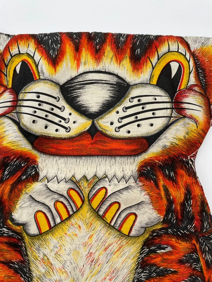 Vintage Multicolor Tiger Cut N Sew Panel Finished Unstuffed Pillow 1960s - Image 3 of 4