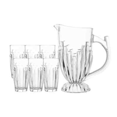 7 Stück Glaswaren Set Wasserkrug Krug & 6 Gläser Becher Saft Kristalleffekt