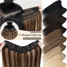 Invisible V-Shape Remy Human Hair Extensions Clip In One Piece Hidden U Headband