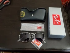 NIB - Ray Ban HEXAGONAL Silver Frames DARK GREY w/ PURPLE TINT lenses  # RB3548 