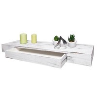 HäNgeregal HWC-H37, Wandregal Regal, Schublade Massiv-Holz 8X80X25Cm Weiß Shabby