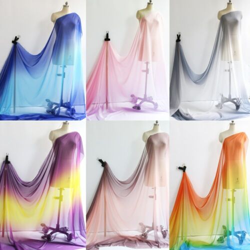 1 Yard Thin 30D Ombre Chiffon Fabric Dancing Scarf Hanfu Gauze Material Gradient - Picture 1 of 15
