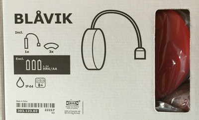 Ikea Blavik Wandleuchte Led Batteriebetr O Bohren M Saugnapf Rot Lampe 30312302 Ebay