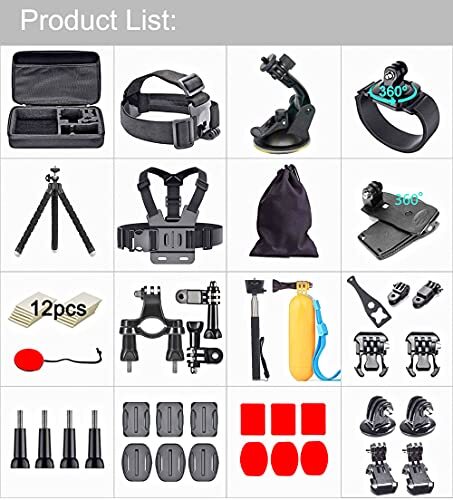 Kit Accessori 20 In 1 Per Action Cam | Compatibile GoPro Hero 10 9 8 7 6 5 E DJI, Akaso | Monopiede, Toracic Mount, Ventosa