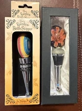 Wine Bottle Stoppers-set of Two, Wood & Art Glass, NIB, Free Ship