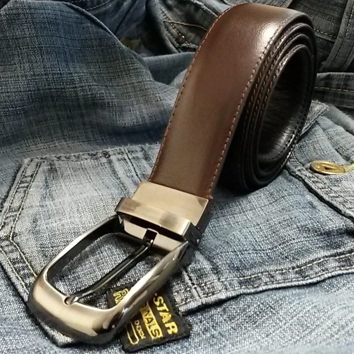 Mens Stitched New Reversible Leather Belts Metal Buckles - Black/Brown - 26"-58" - Image 2 of 4