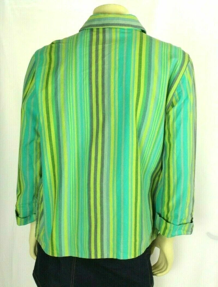 Hearts Of Palm Women's Blazer Green Jacket Striped Size 14 - Image 2 of 4