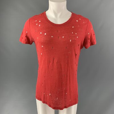 IRO Size S Red Distressed Linen Crew-Neck T-shirt