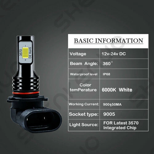 For Ford Explorer 2011-15 Taurus 10-12 HKW Hi/Low Beam LED Headlight Bulbs Qty 2 - Image 4 of 4