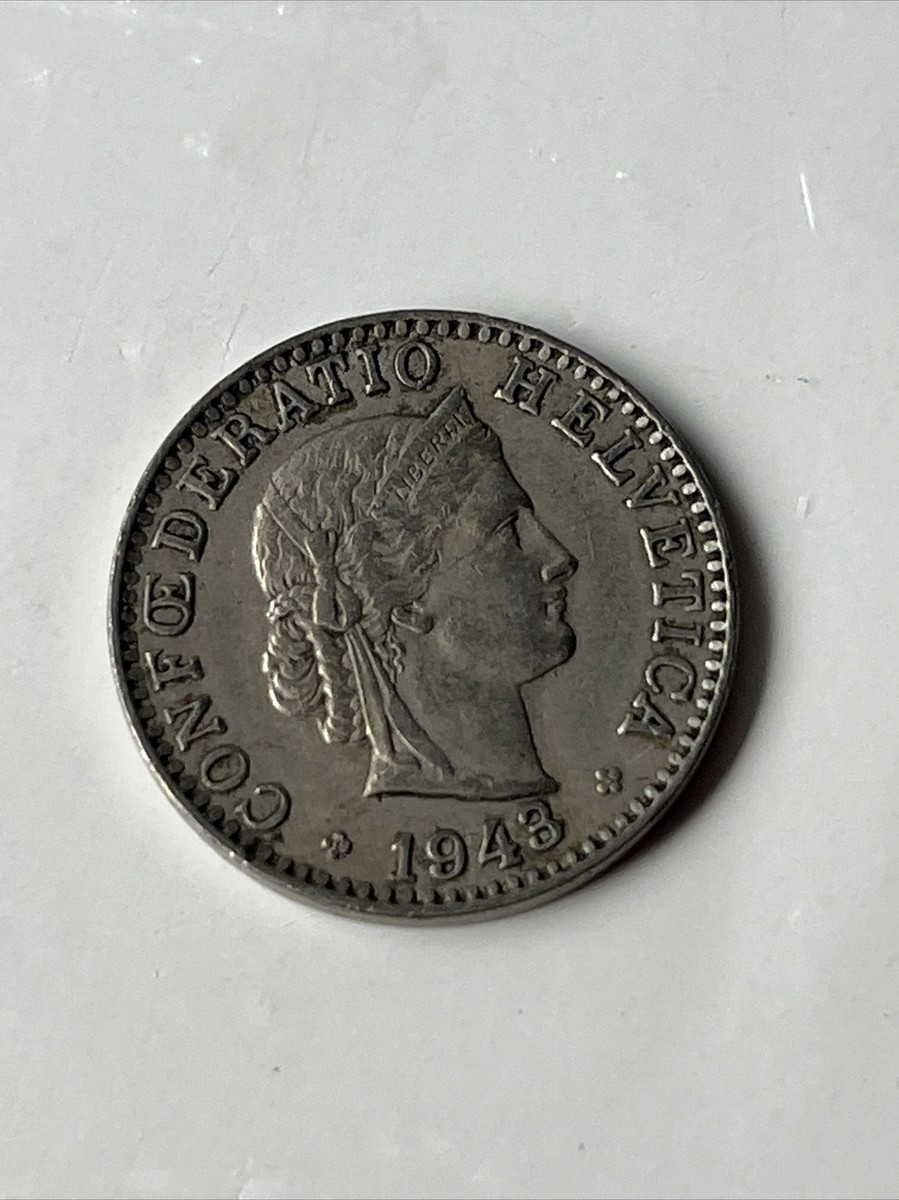 1943 SWITZERLAND CONFOEDERATIO HELVETICA 20 RAPPEN COIN (1)