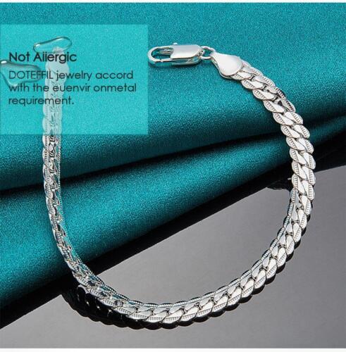 925silver Bracelet 6mm 18/19/20cm Flat Chain Lobster Clasp for Women&men Jewelry - Picture 24 of 24