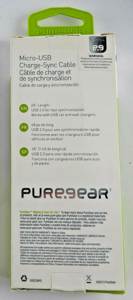 Cable USB a Micro-USB Pure Gear de 4 pies azul nuevo carga rápida envío gratuito Foto 2 de 4