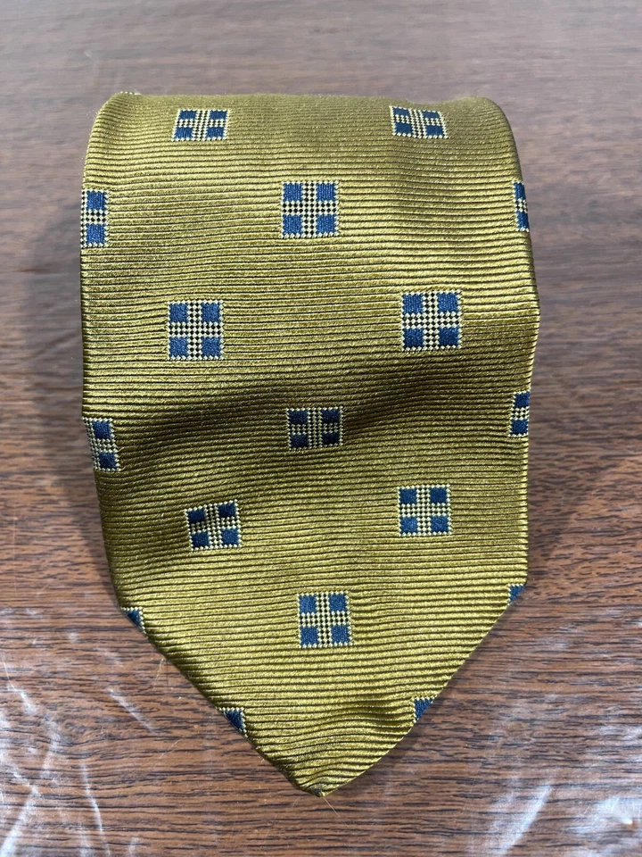 Corbata Mickey Milano - 100% Seda - Hecha en Italia - Geométrica Dorada y Azul Foto 4 de 4