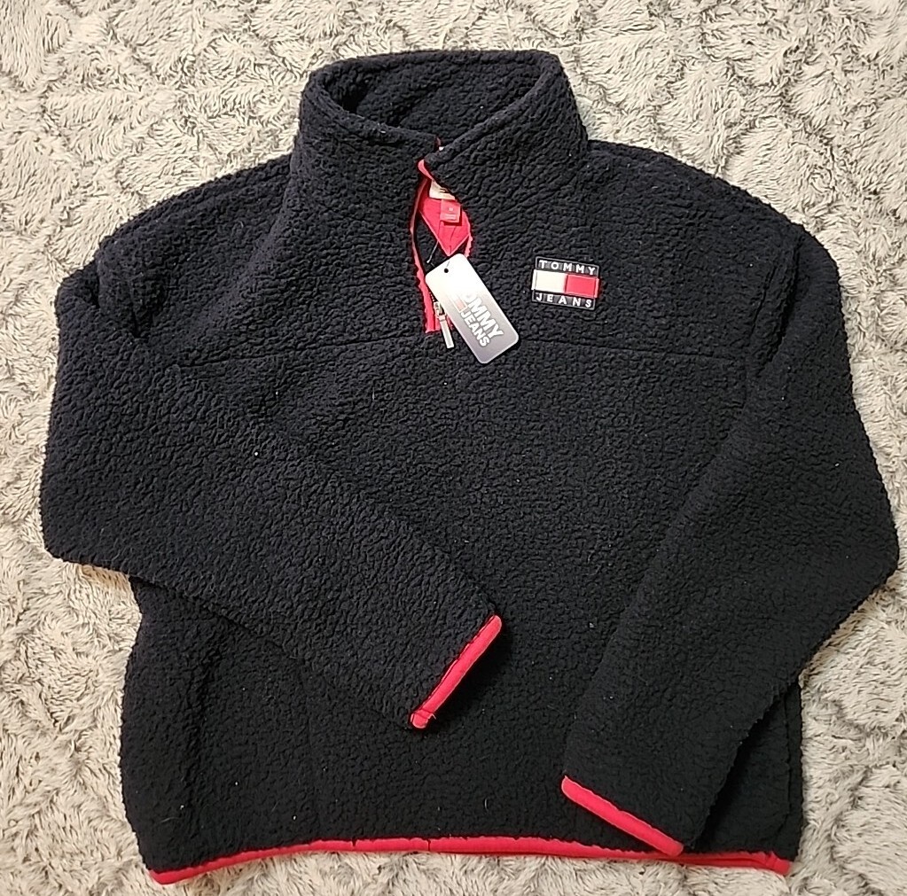 Tommy Jeans Hilfiger 1/4 Zip Fleece Sherpa Pullover Sweater Jacket