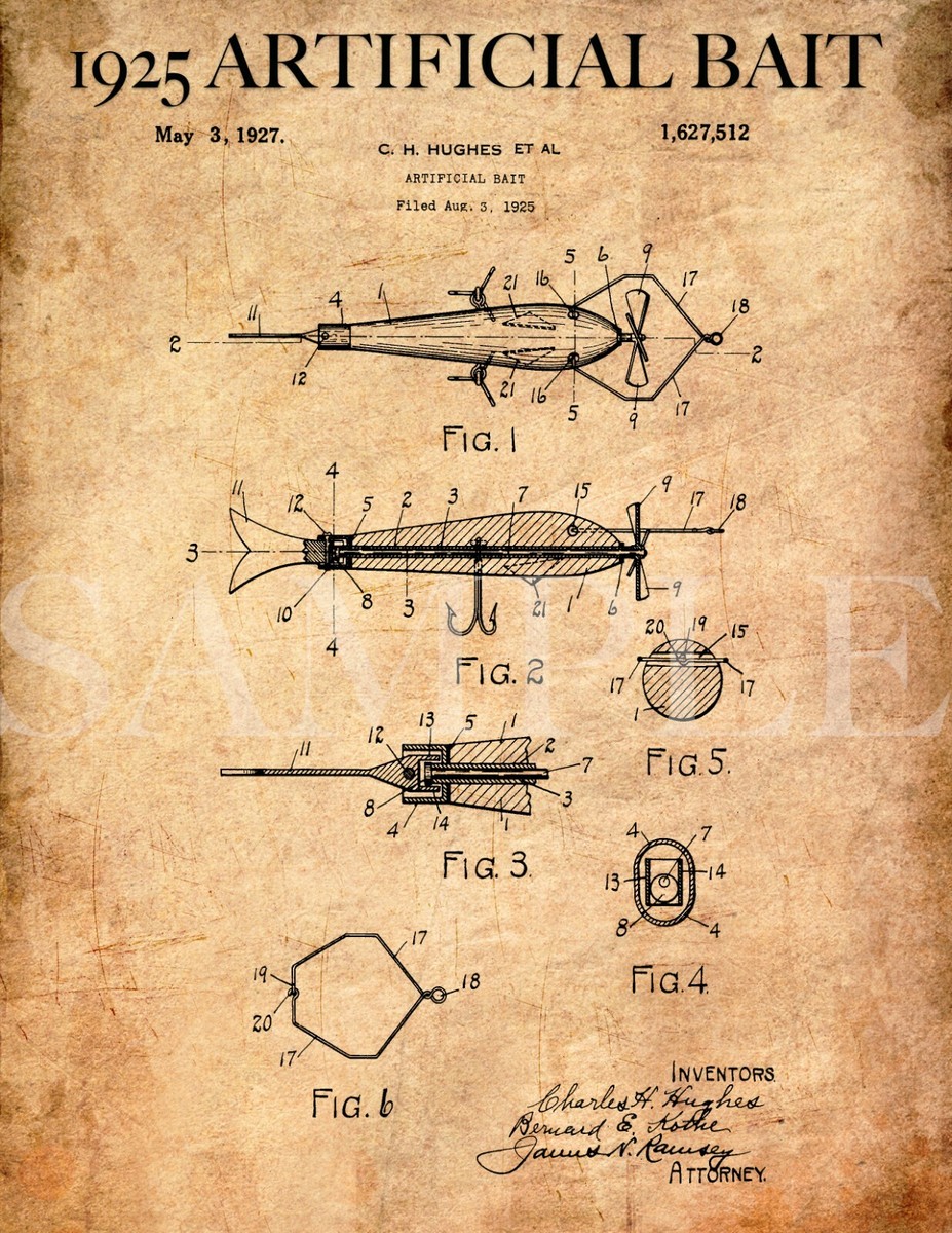 8.5x11 Vintage Fishing Lure Artificial Bait Patent Fine Art Print Picture  Poster | eBay