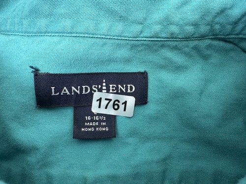 Y2K Lands End Shirt Men Large Long Sleeve Button Down Cotton Twill Blue Vintage - Picture 14 of 14