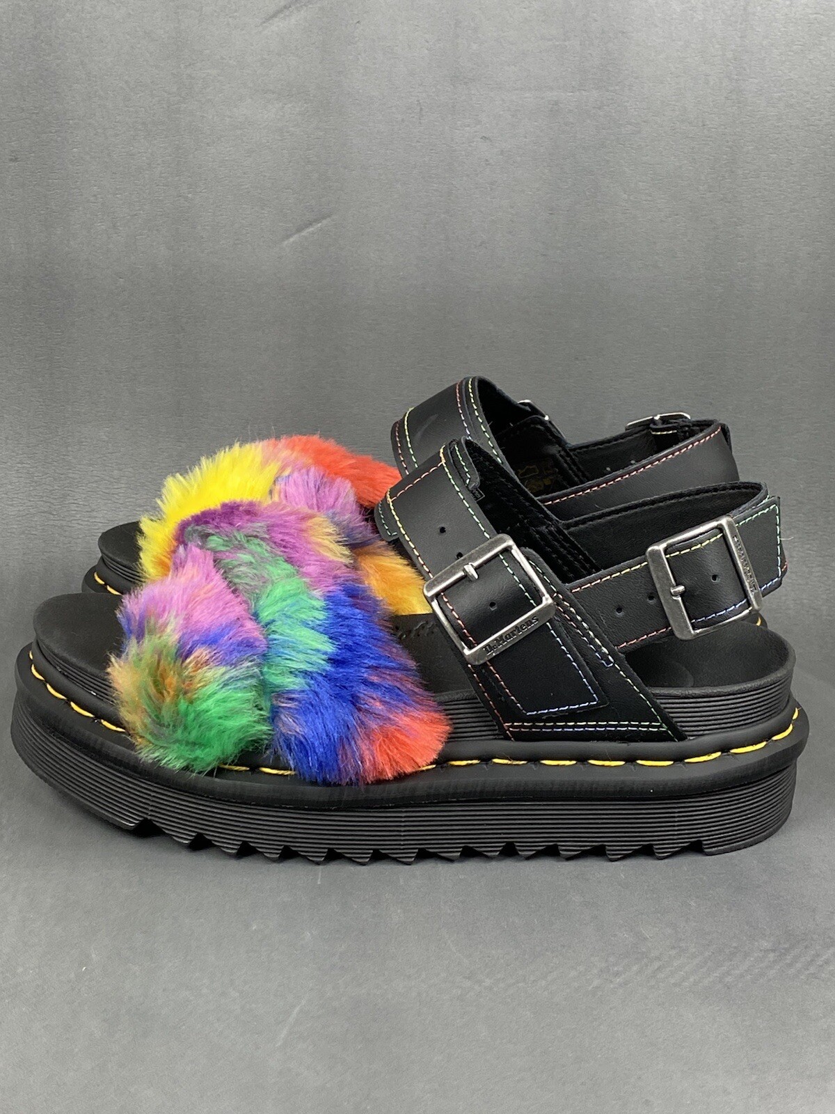 Dr. Martens VOSS II Faux Fur Leather Sandals W6 Eur 37 Multicolor image 3