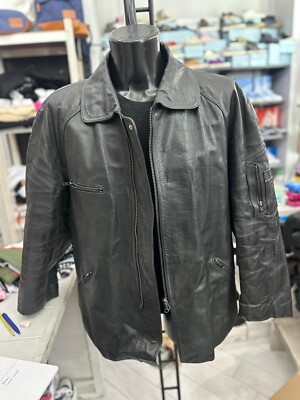 GENERICO genuine leather jacket used men man size 52 black LLV266