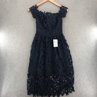 CHI CHI LONDON Dress Womens 2 Roma Navy Fit & Flare Off Shoulder Cocktail  NWT | eBay