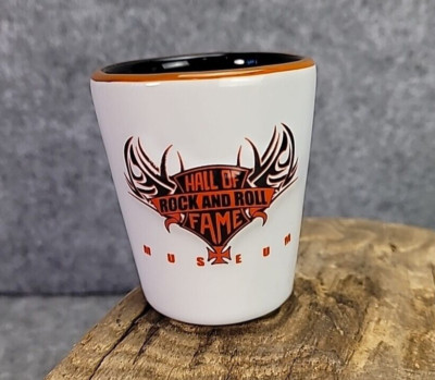 Rock And Roll Hall of Fame And Museum Souvenir Shot Glass Embossed White/orange