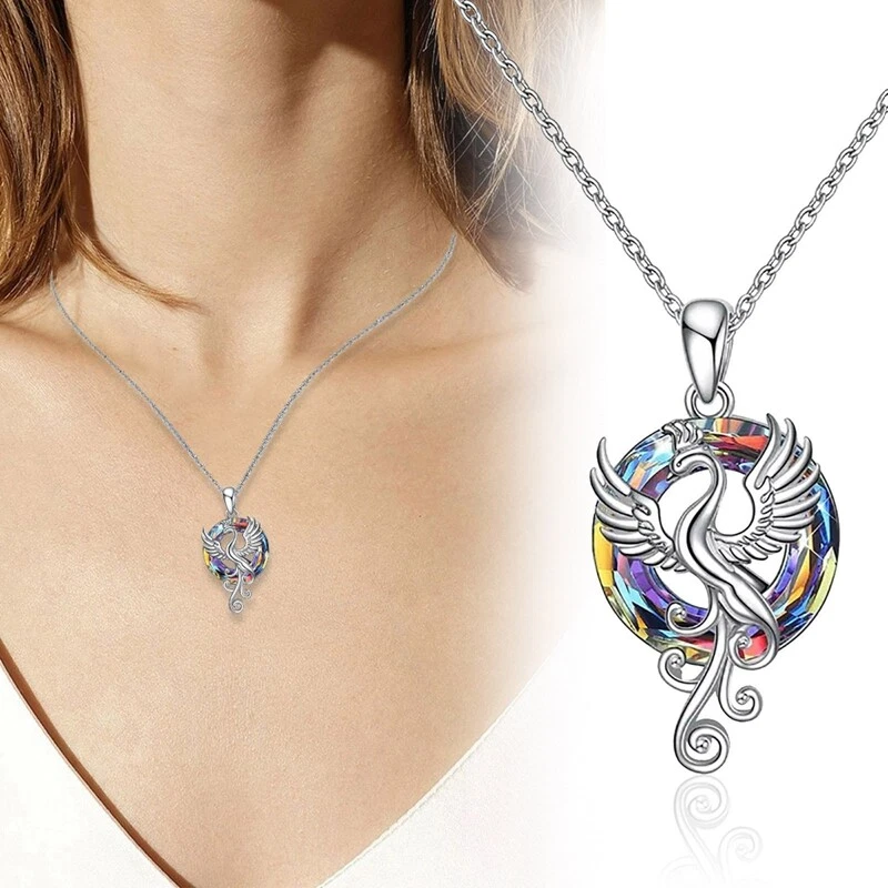 URONE Phoenix Halsketting van 925 sterling zilver, kristallen hanger