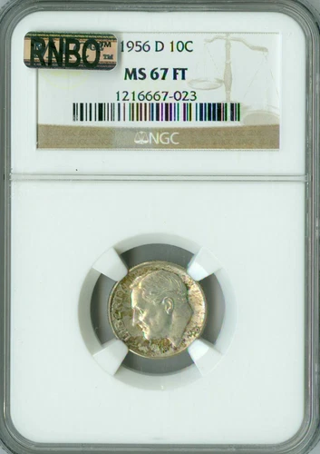 1956 D ROOSEVELT DIME NGC MS67 FT MAC RNBO RAINBOW RARE *