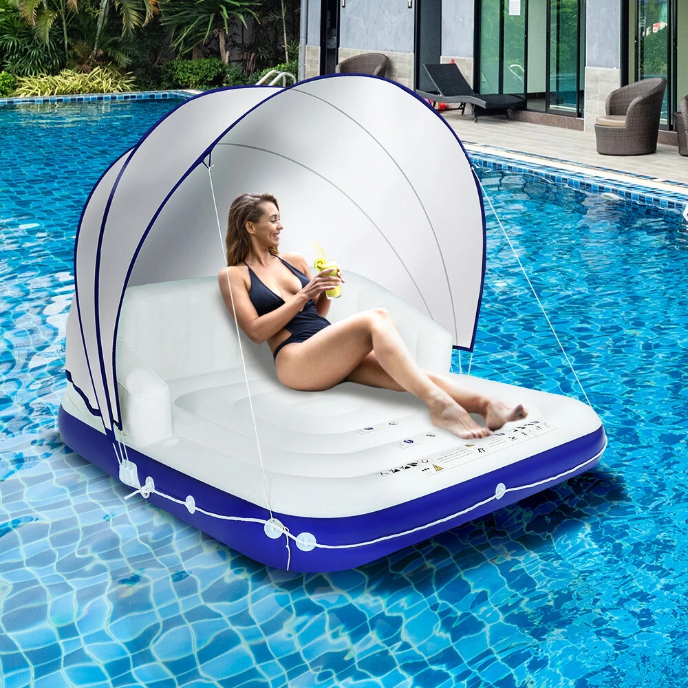 2 3 Person Inflatable Swimming Pool Float Lounge with Sun Shade