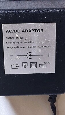Adapter Netzteil Netzgerät AC DC Adaptor Model IN-920  16,5V - 200mA - 3,6W