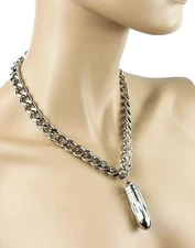 Bullet Storage Pendant With Diamond Cut Chain Choker Necklace Steel