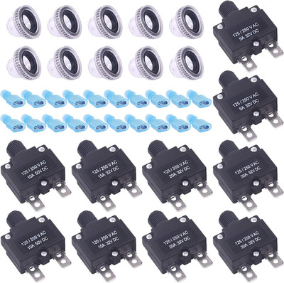 30 Pcs DC Push Button Reset Circuit Breaker Assorted Set with Quick Connect Term