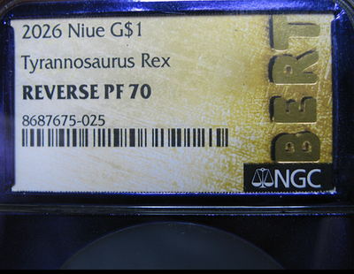 2026 1 Gram T-Rex Dinosaur Gold Coin Reverse Proof-70 BERT Gold